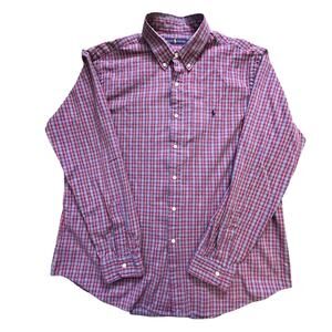 Ralph Lauren Shirt Mens 2XL Blue and Red Plaid Button Up Long Sleeve Embroidered